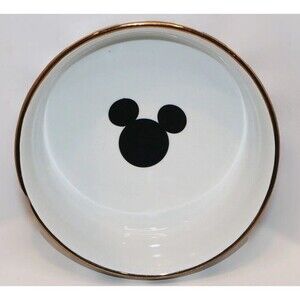 Mickey Mouse Dog Dish Striped Black and White Porcelain Disney Chip Bowl